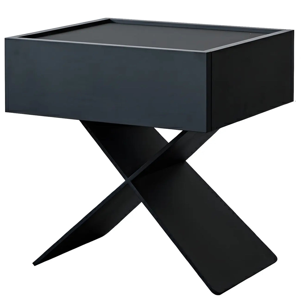 Petite table de chevet avec tiroirs et pieds en X en bois noir