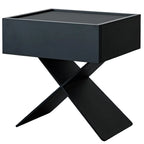 Petite table de chevet avec tiroirs et pieds en X en bois noir