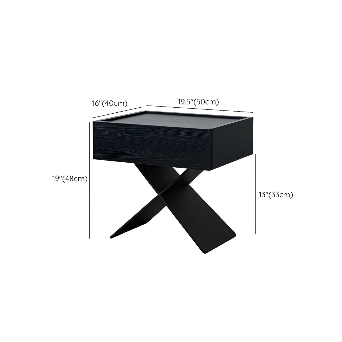 Petite table de chevet avec tiroirs et pieds en X en bois noir