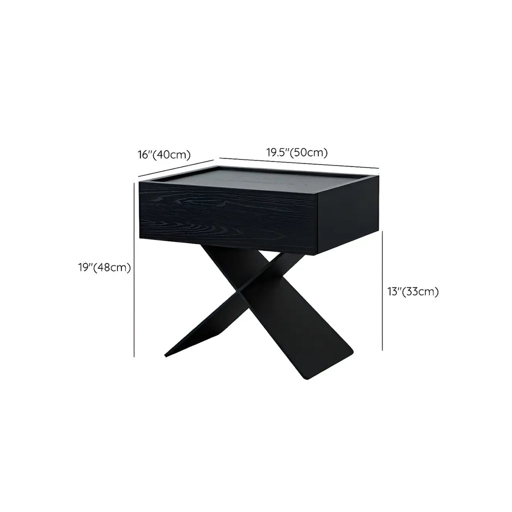 Petite table de chevet avec tiroirs et pieds en X en bois noir