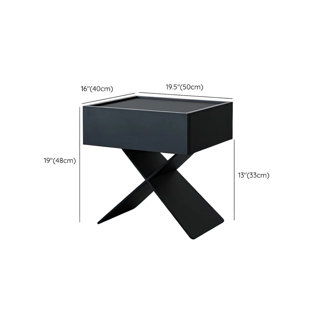 Petite table de chevet avec tiroirs et pieds en X en bois noir