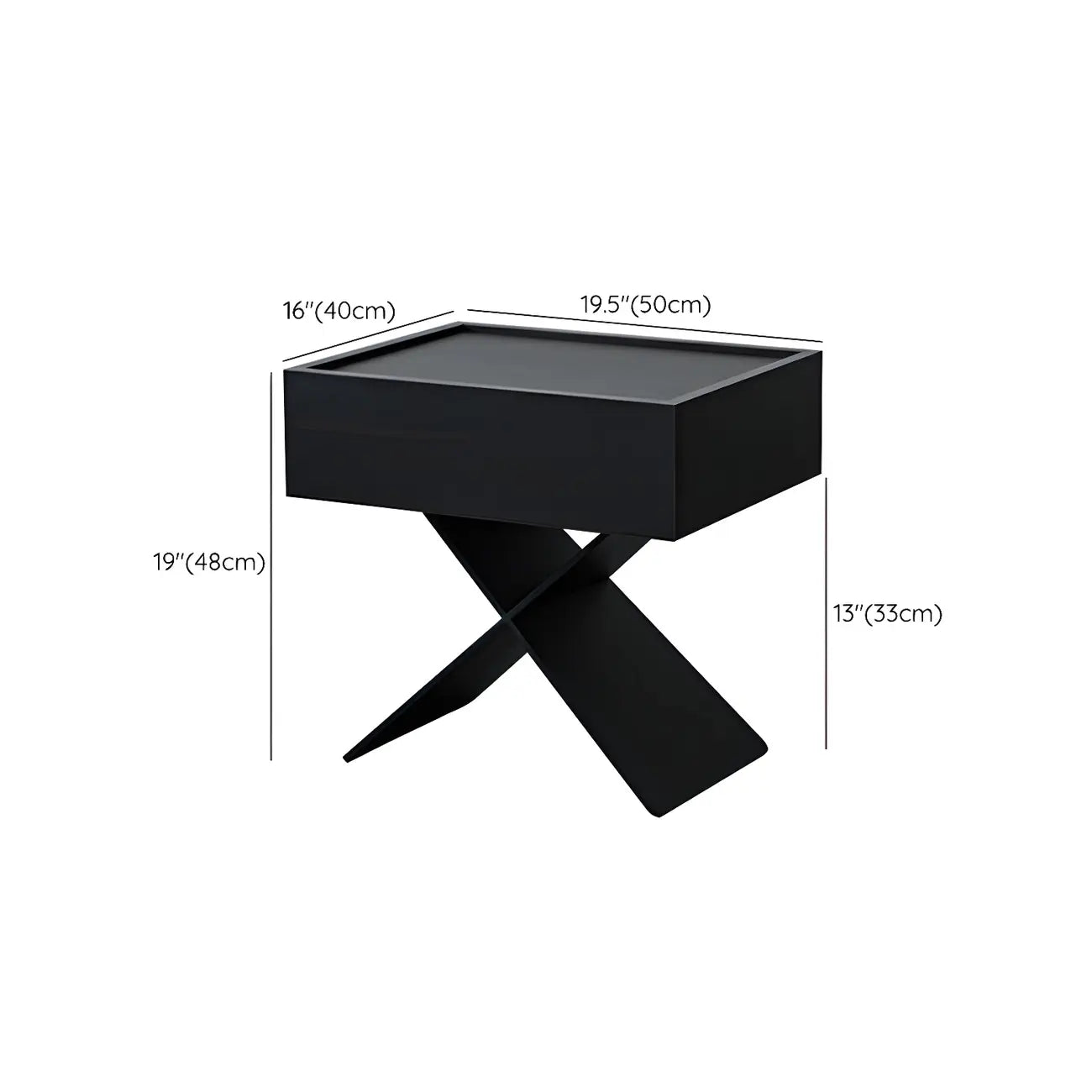 Petite table de chevet avec tiroirs et pieds en X en bois noir