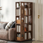 Bibliothèque à cinq niveaux sur roulettes, en bois brun noyer, style milieu du siècle