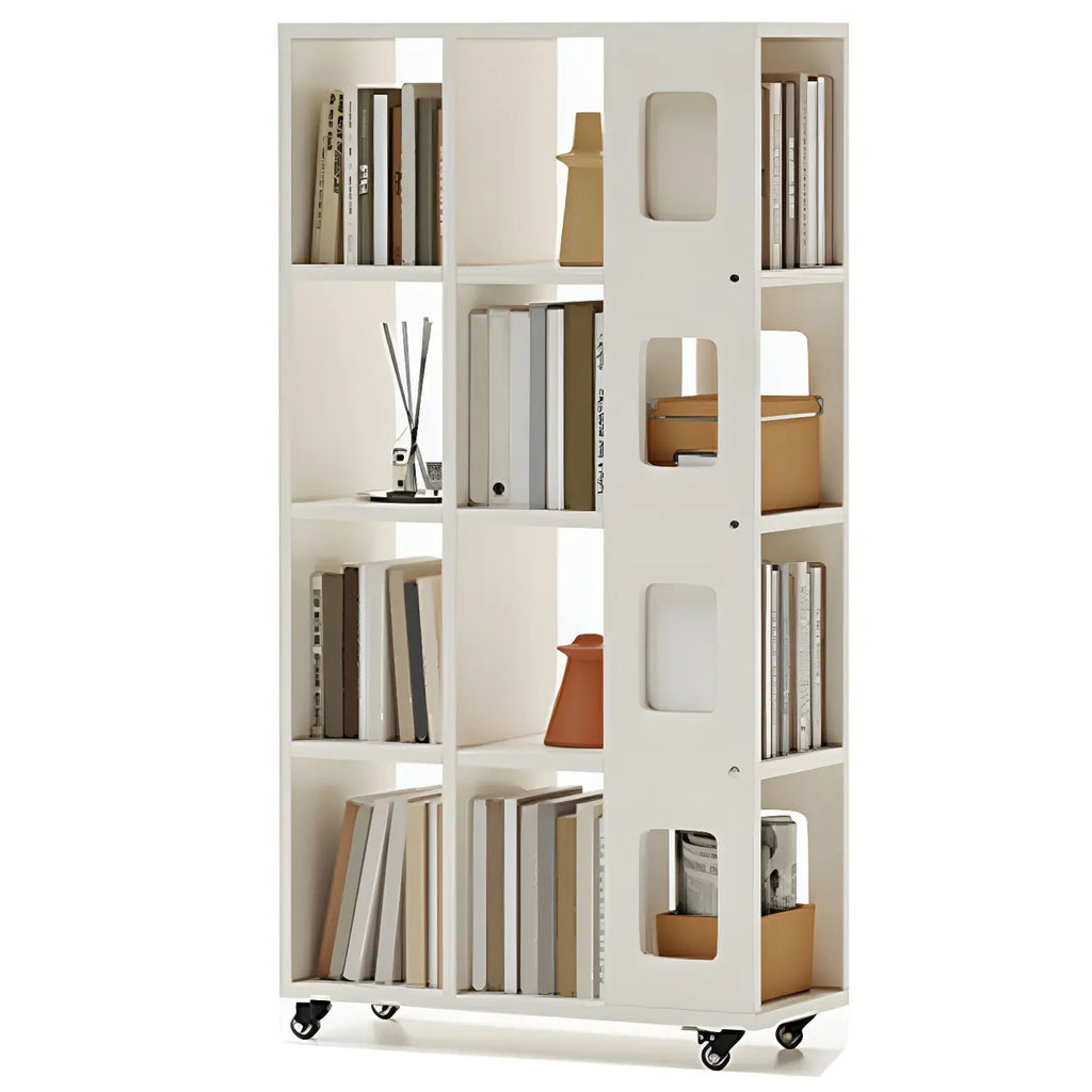 Bibliothèque à cinq niveaux sur roulettes, en bois brun noyer, style milieu du siècle