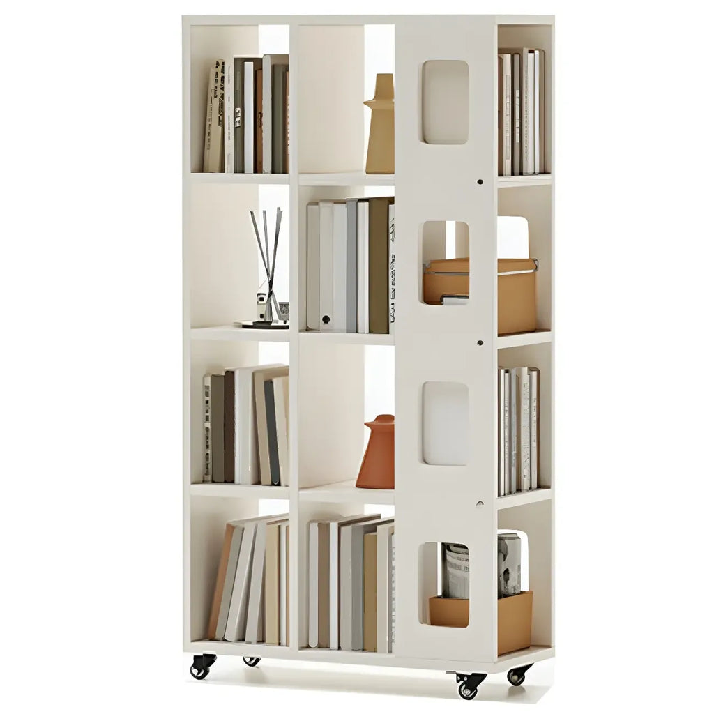 Bibliothèque à cinq niveaux sur roulettes, en bois brun noyer, style milieu du siècle