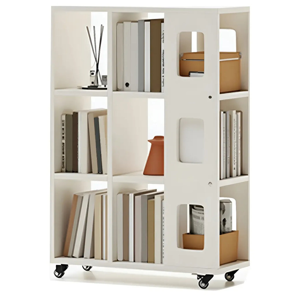 Bibliothèque à cinq niveaux sur roulettes, en bois brun noyer, style milieu du siècle