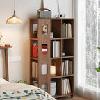 Bibliothèque à cinq niveaux sur roulettes, en bois brun noyer, style milieu du siècle