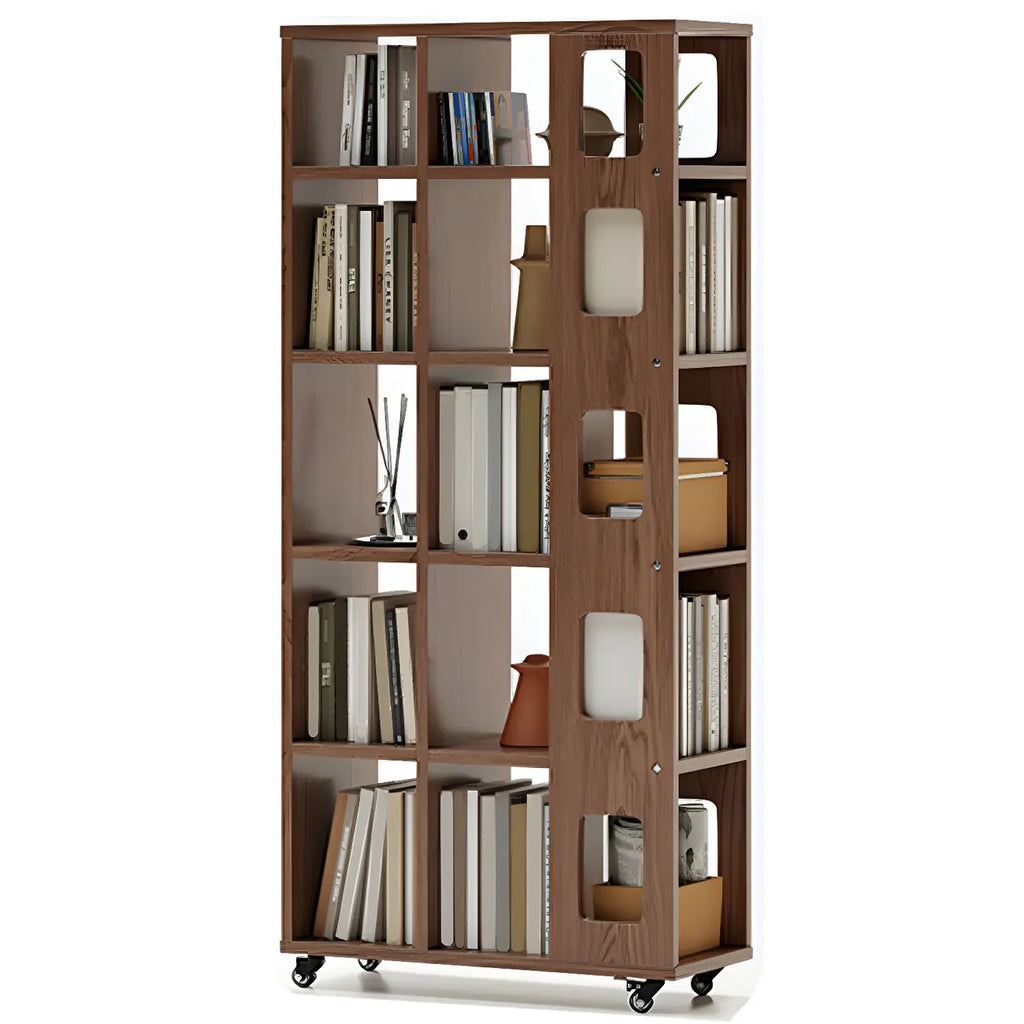 Bibliothèque à cinq niveaux sur roulettes, en bois brun noyer, style milieu du siècle