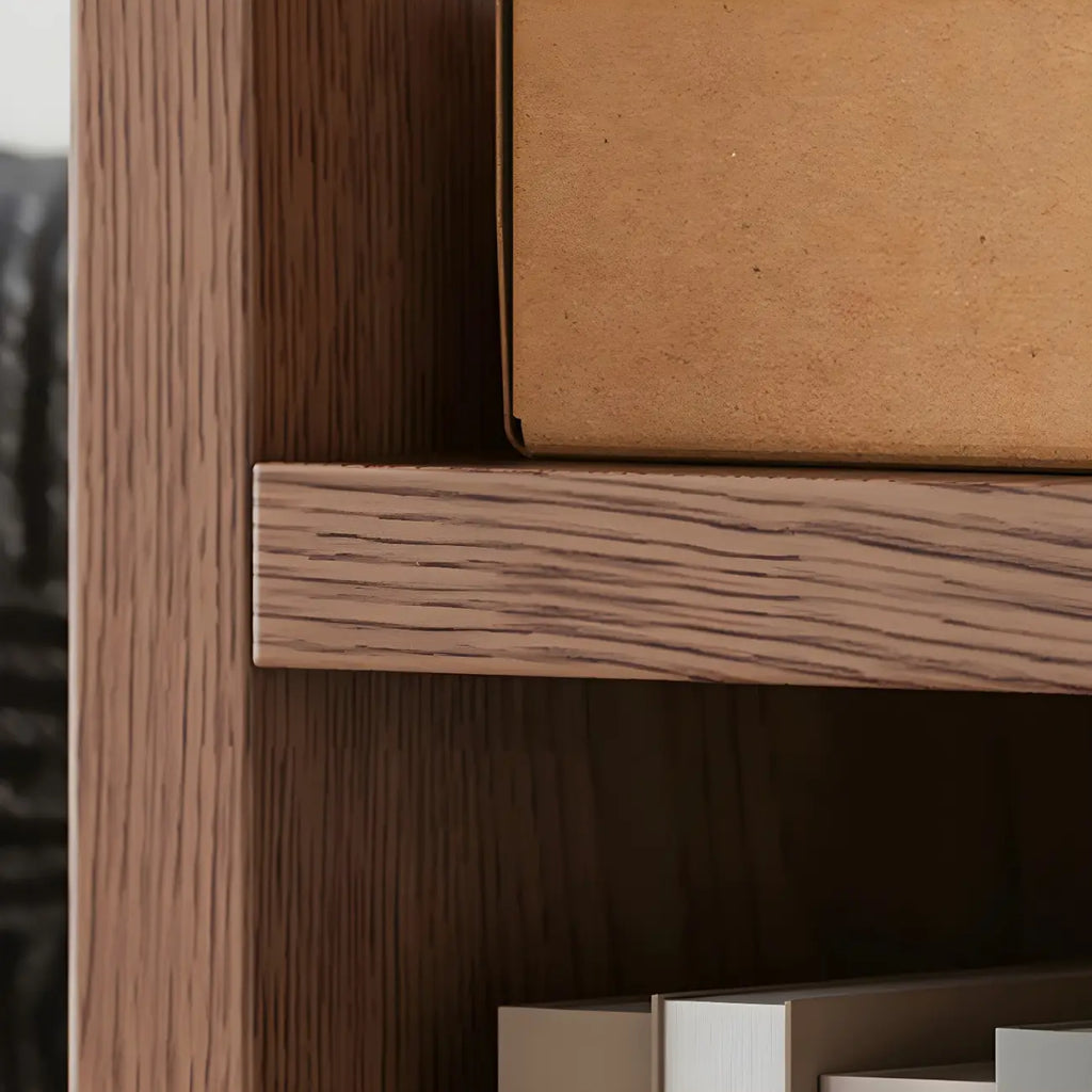 Bibliothèque à cinq niveaux sur roulettes, en bois brun noyer, style milieu du siècle