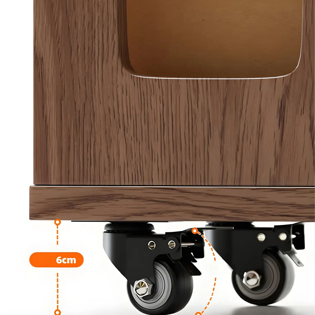 Bibliothèque à cinq niveaux sur roulettes, en bois brun noyer, style milieu du siècle