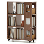 Bibliothèque à cinq niveaux sur roulettes, en bois brun noyer, style milieu du siècle