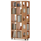 Bibliothèque à cinq niveaux sur roulettes, en bois brun noyer, style milieu du siècle