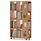 Bibliothèque à cinq niveaux sur roulettes, en bois brun noyer, style milieu du siècle