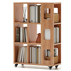Bibliothèque à cinq niveaux sur roulettes, en bois brun noyer, style milieu du siècle