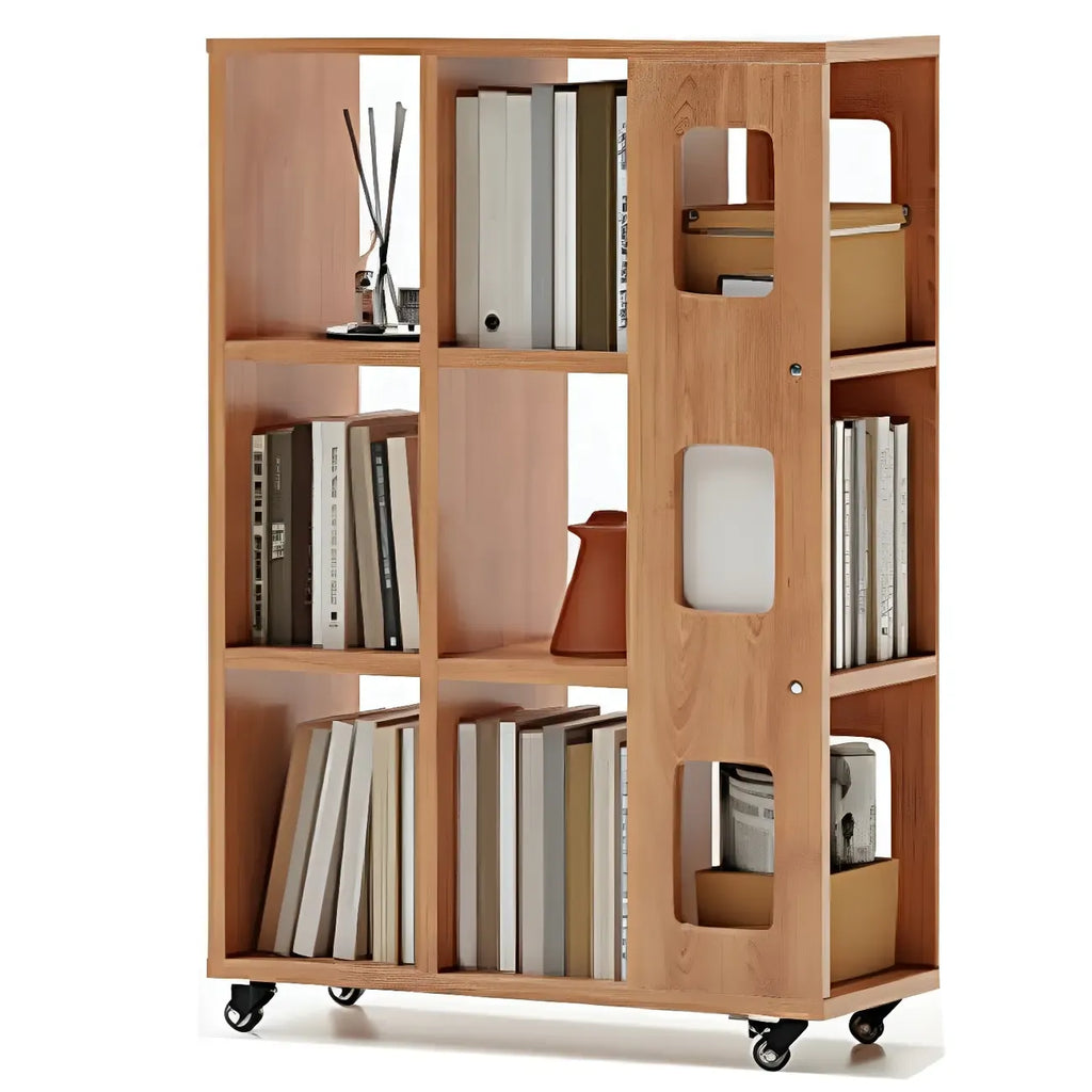 Bibliothèque à cinq niveaux sur roulettes, en bois brun noyer, style milieu du siècle