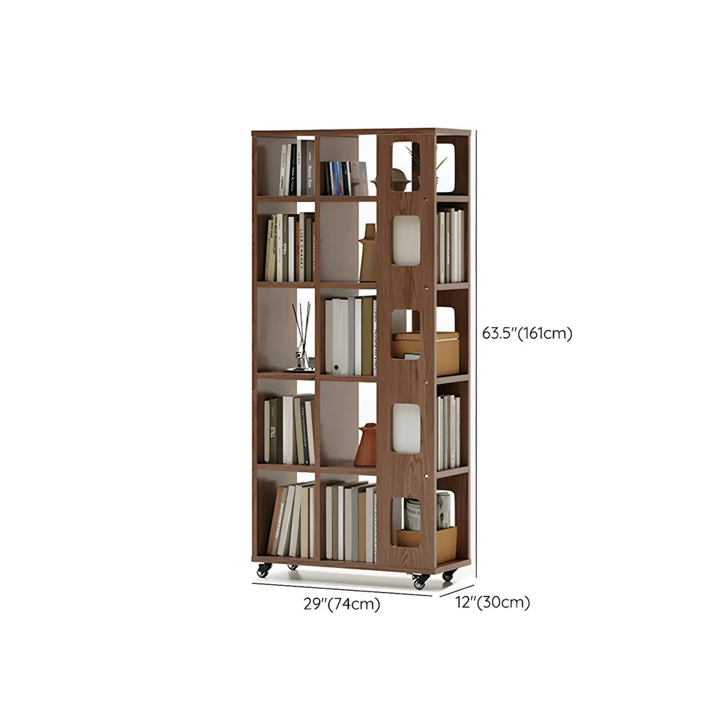 Bibliothèque à cinq niveaux sur roulettes, en bois brun noyer, style milieu du siècle