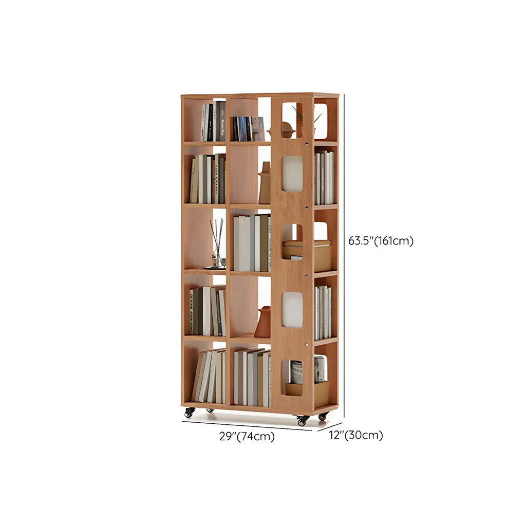 Bibliothèque à cinq niveaux sur roulettes, en bois brun noyer, style milieu du siècle