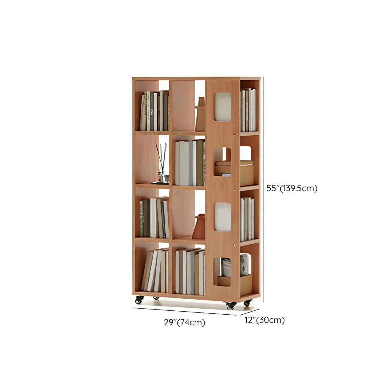 Bibliothèque à cinq niveaux sur roulettes, en bois brun noyer, style milieu du siècle
