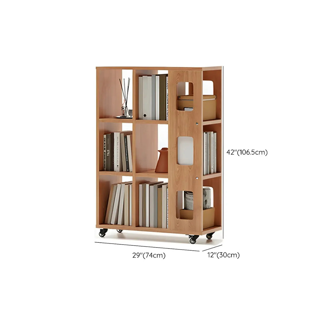 Bibliothèque à cinq niveaux sur roulettes, en bois brun noyer, style milieu du siècle