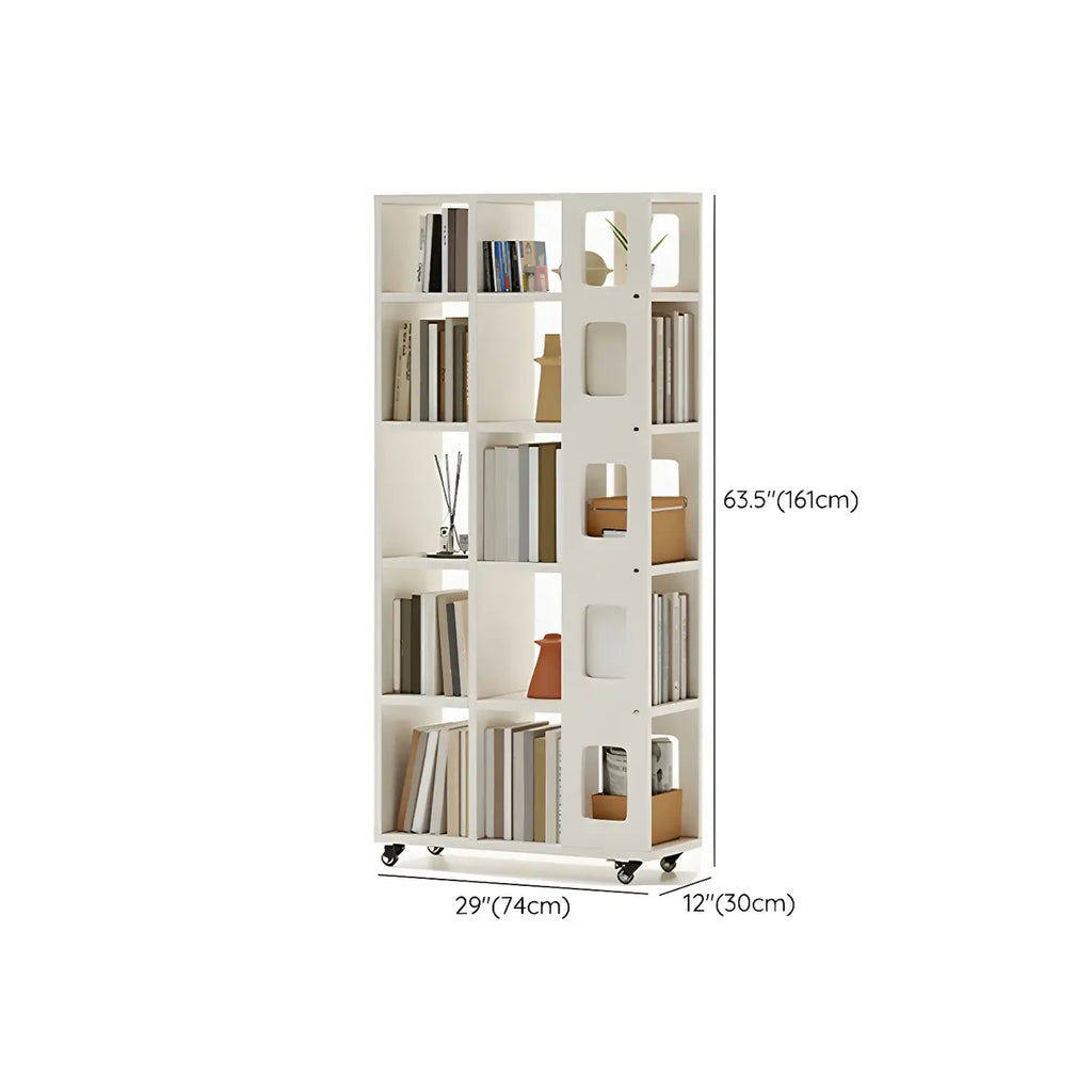 Bibliothèque à cinq niveaux sur roulettes, en bois brun noyer, style milieu du siècle