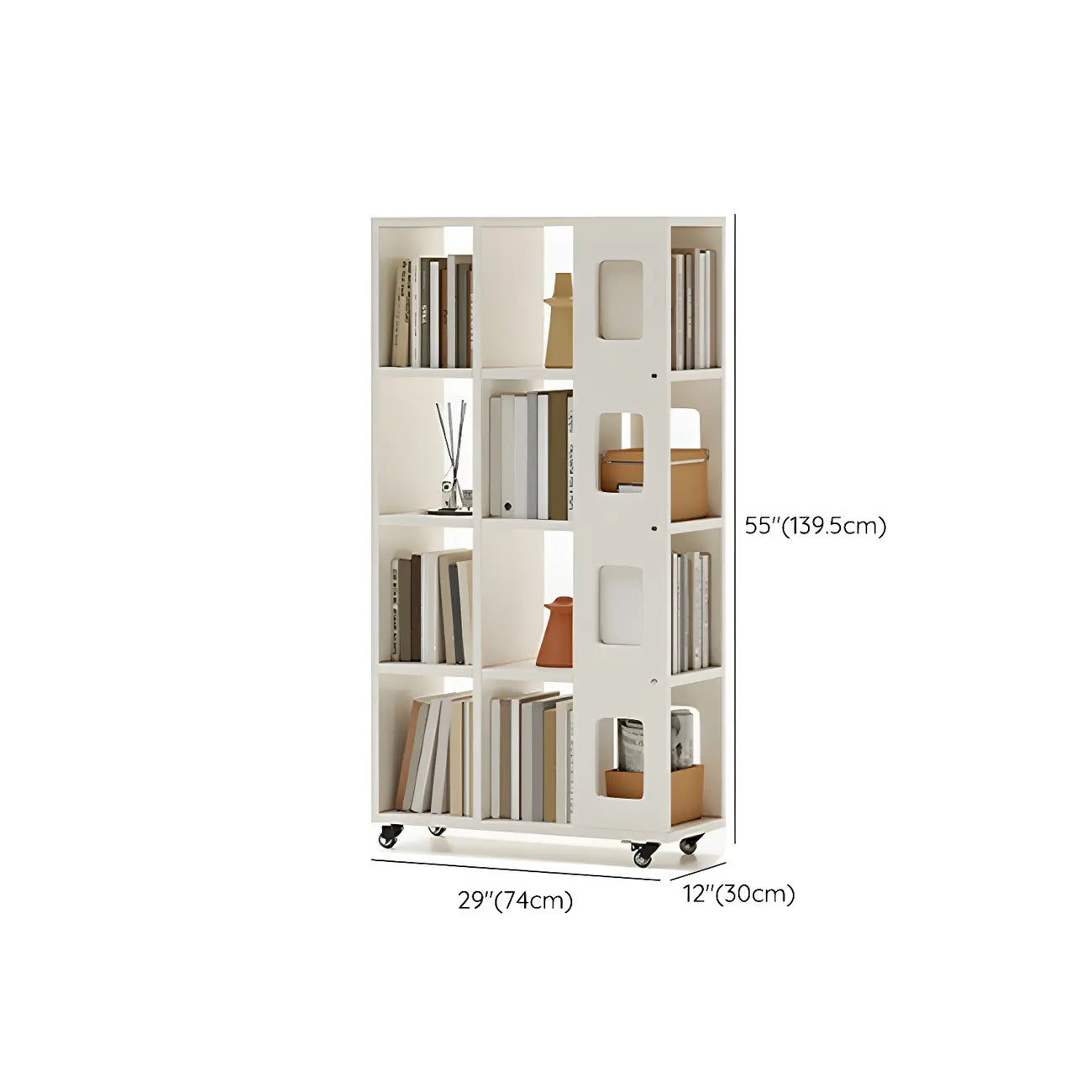 Bibliothèque à cinq niveaux sur roulettes, en bois brun noyer, style milieu du siècle