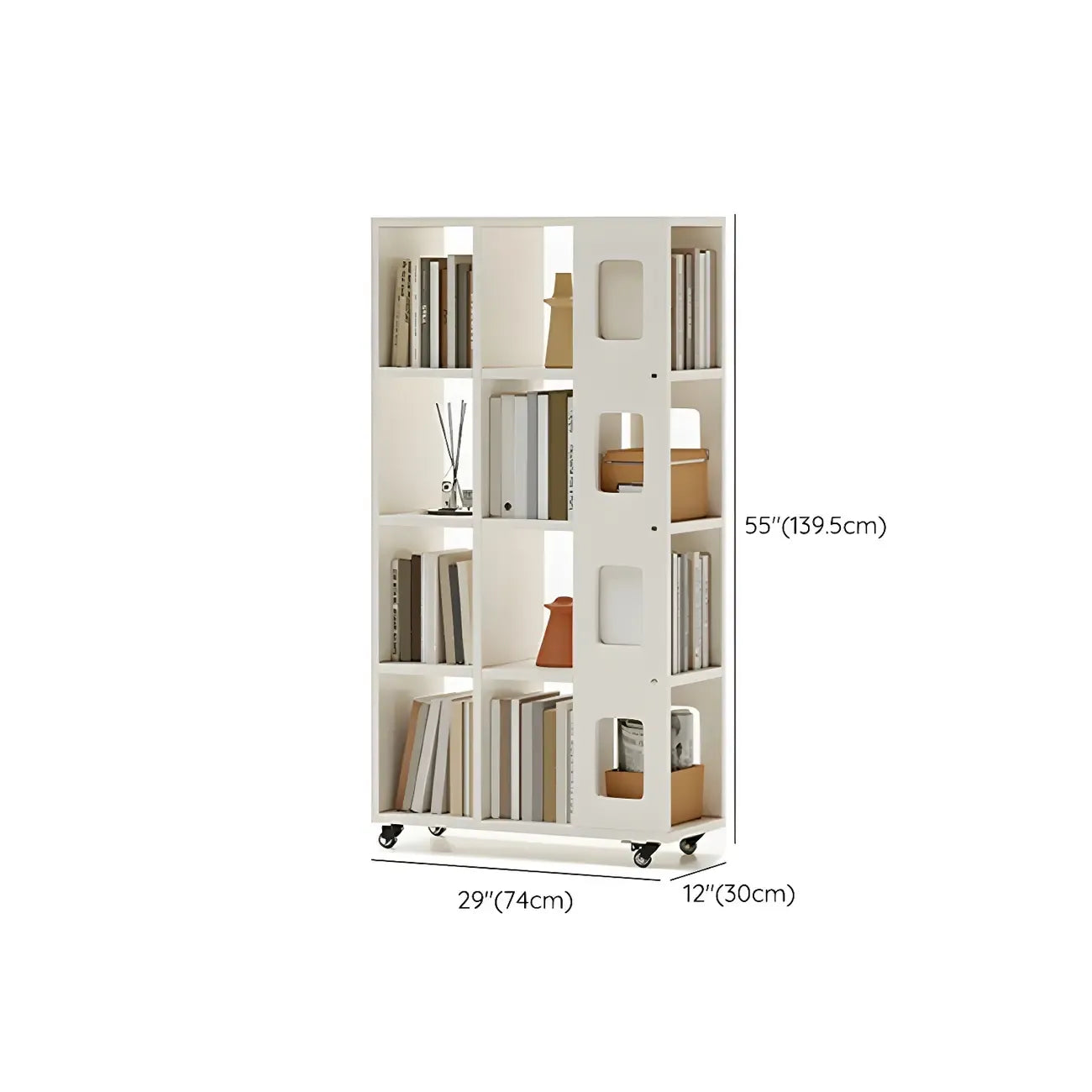 Bibliothèque à cinq niveaux sur roulettes, en bois brun noyer, style milieu du siècle