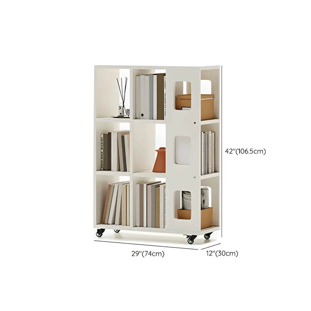 Bibliothèque à cinq niveaux sur roulettes, en bois brun noyer, style milieu du siècle
