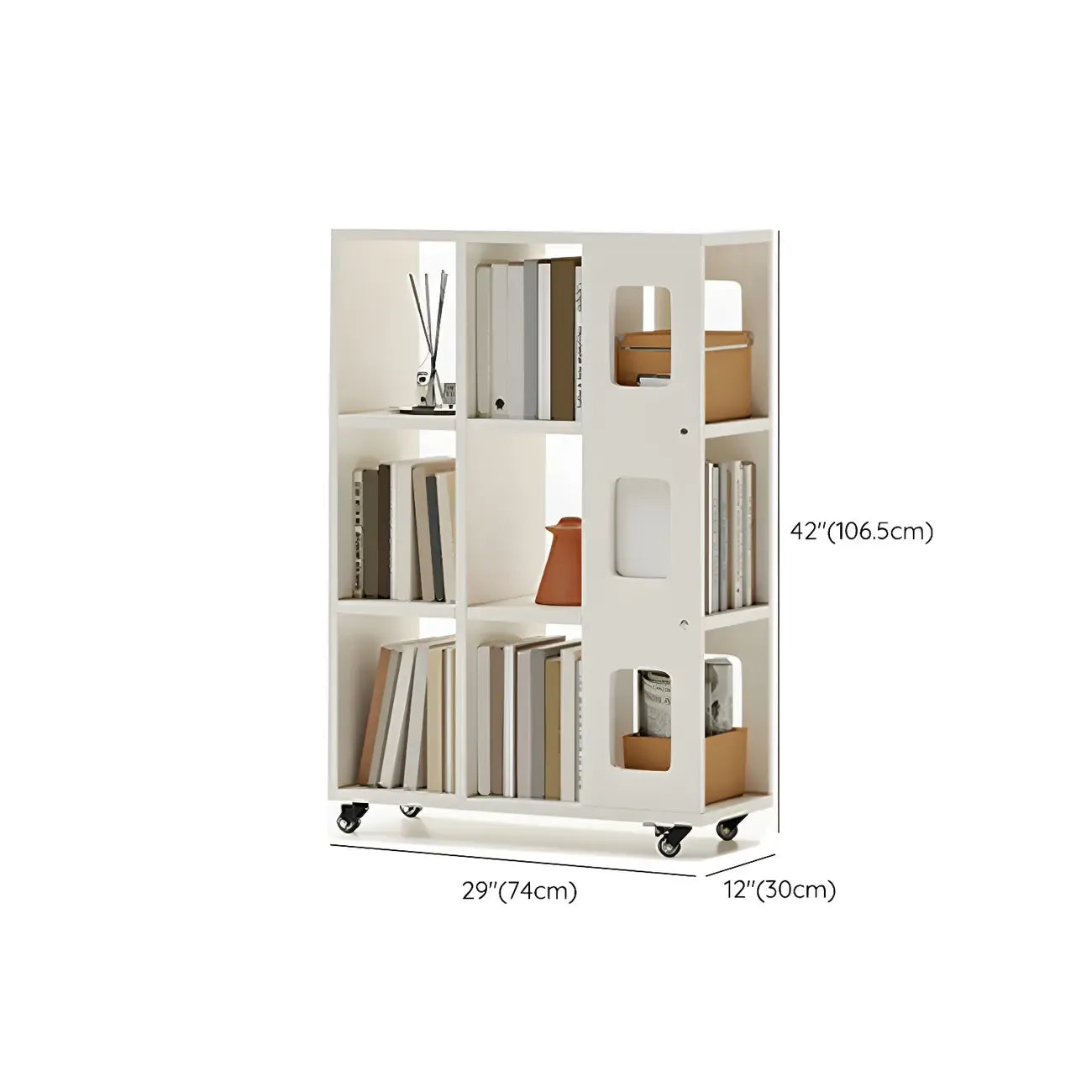 Bibliothèque à cinq niveaux sur roulettes, en bois brun noyer, style milieu du siècle