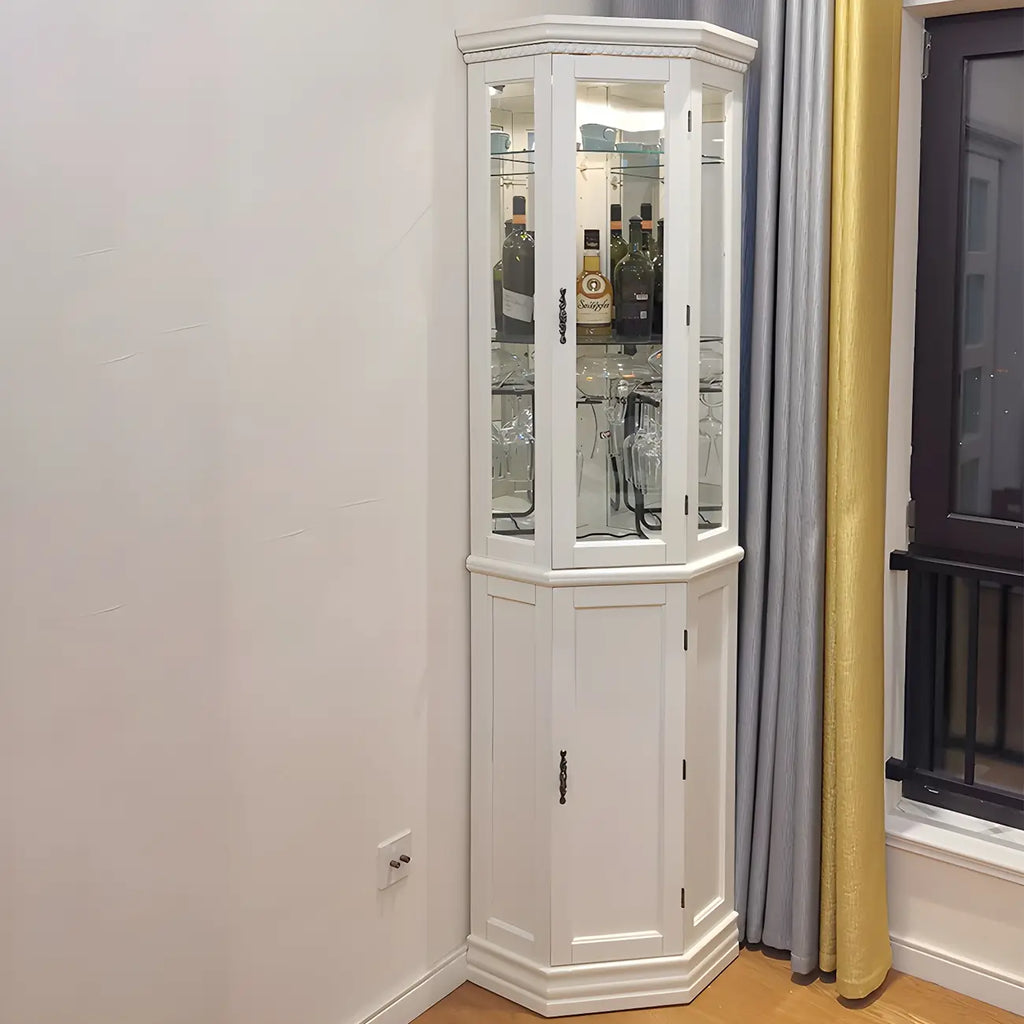 Vitrine d'angle classique en bois blanc et verre à 5 étagères