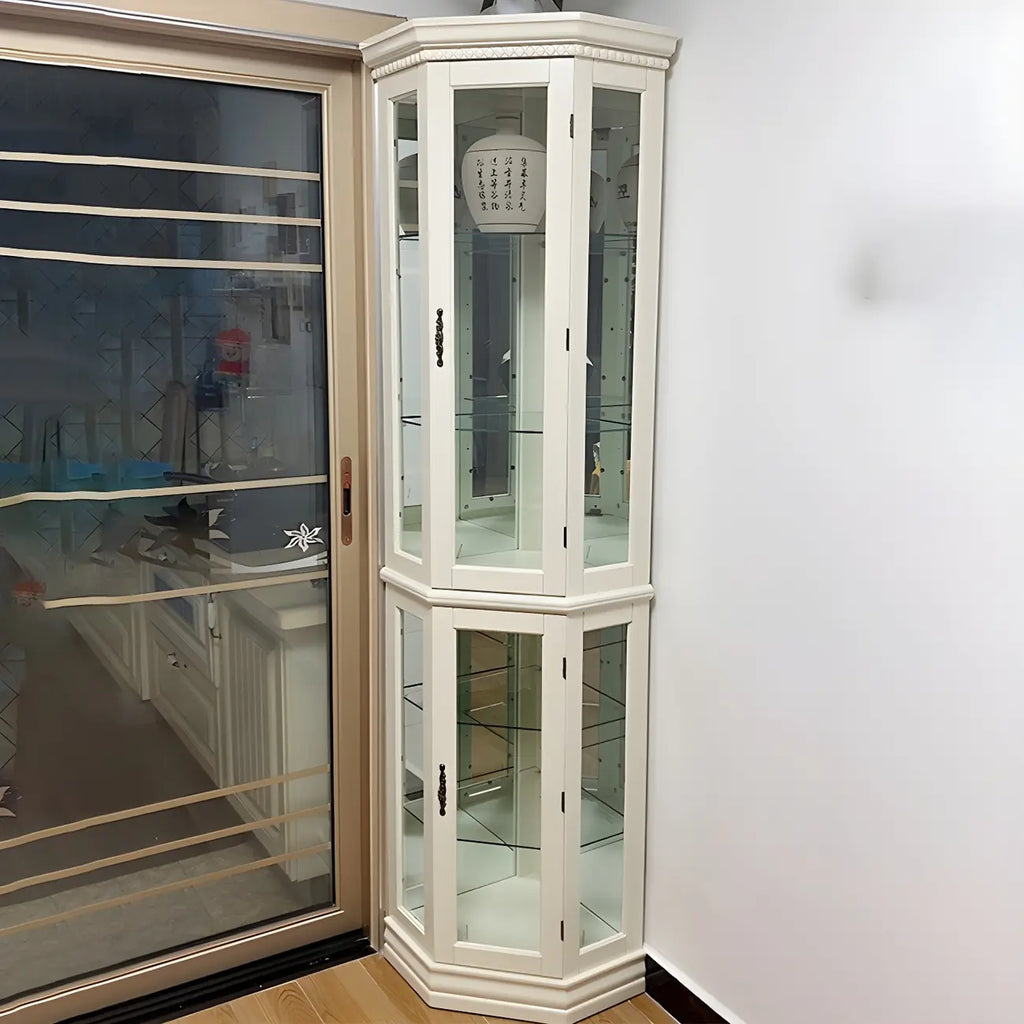 Vitrine d'angle classique en bois blanc et verre à 5 étagères