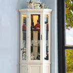 Vitrine d'angle classique en bois blanc et verre à 5 étagères