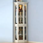 Vitrine d'angle classique en bois blanc et verre à 5 étagères