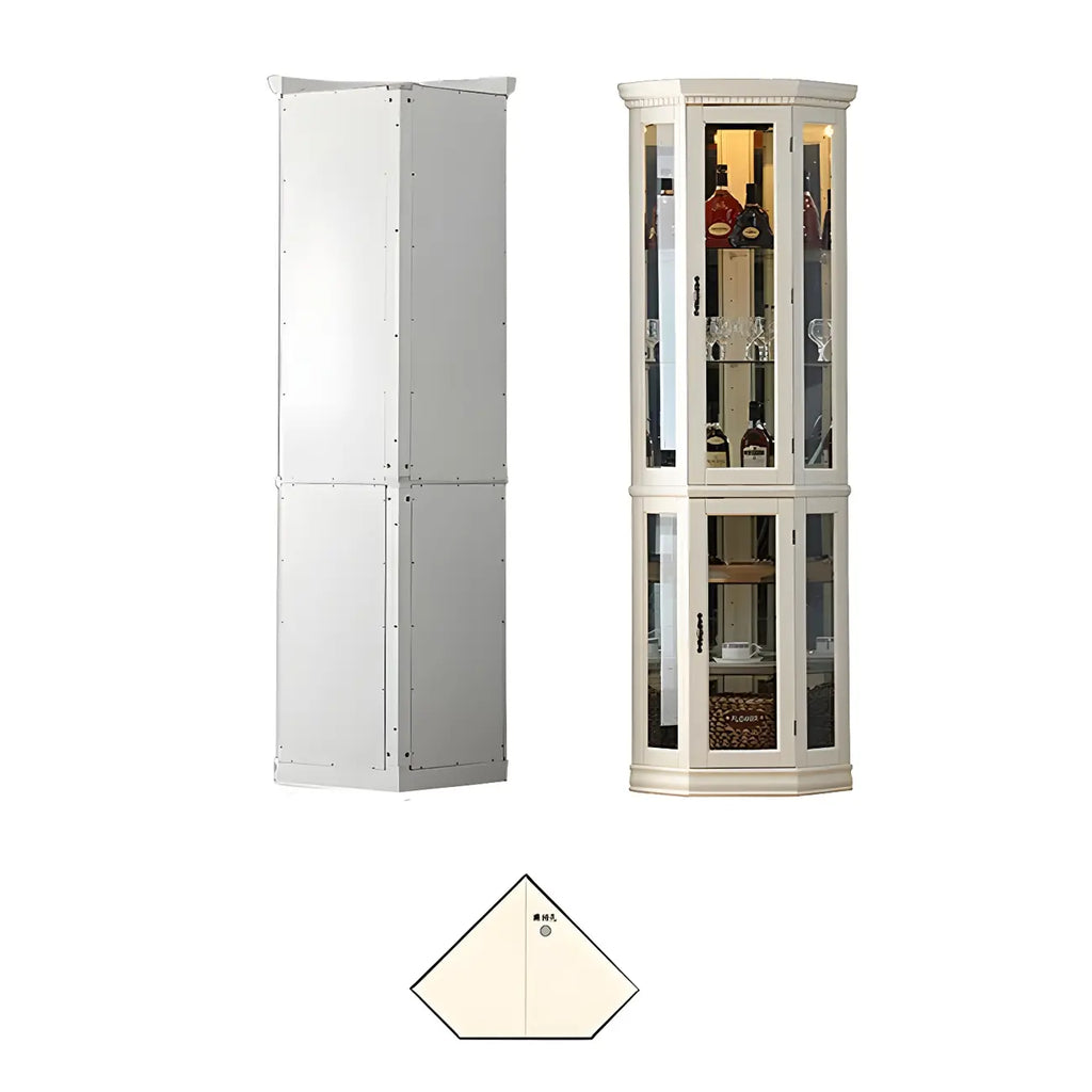 Vitrine d'angle classique en bois blanc et verre à 5 étagères
