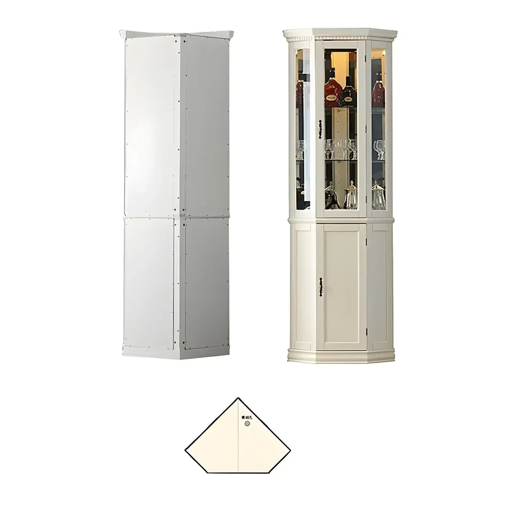 Vitrine d'angle classique en bois blanc et verre à 5 étagères