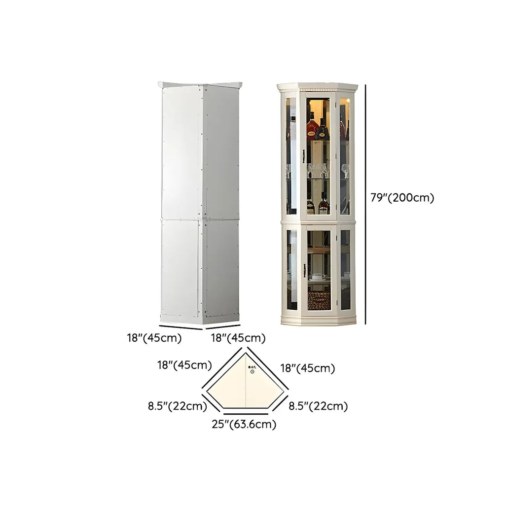 Vitrine d'angle classique en bois blanc et verre à 5 étagères
