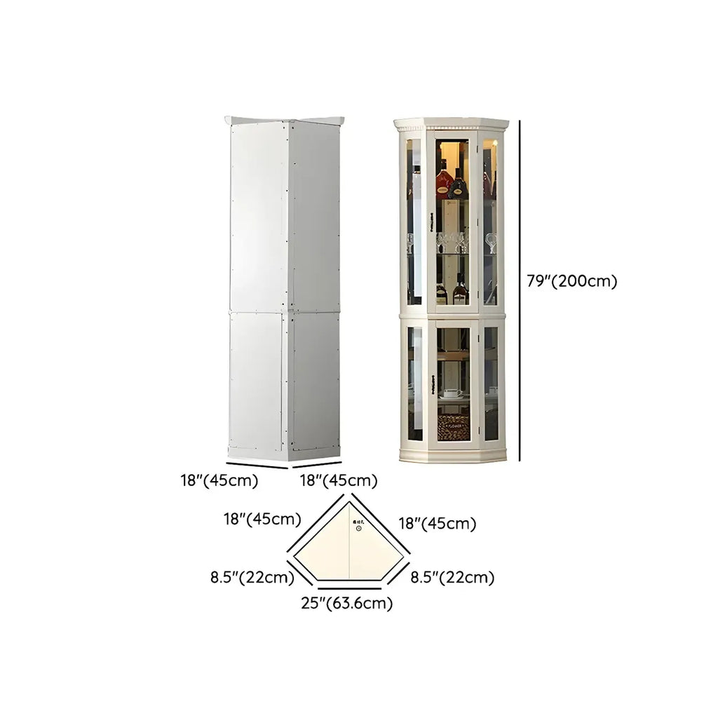 Vitrine d'angle classique en bois blanc et verre à 5 étagères