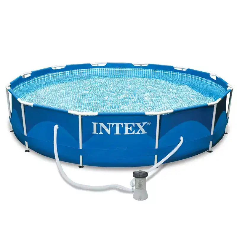 Piscine hors-sol ronde Intex de 3,66 m x 76 cm avec cadre métallique, pompe de filtration et bâche de piscine ronde Easy Set, bleue