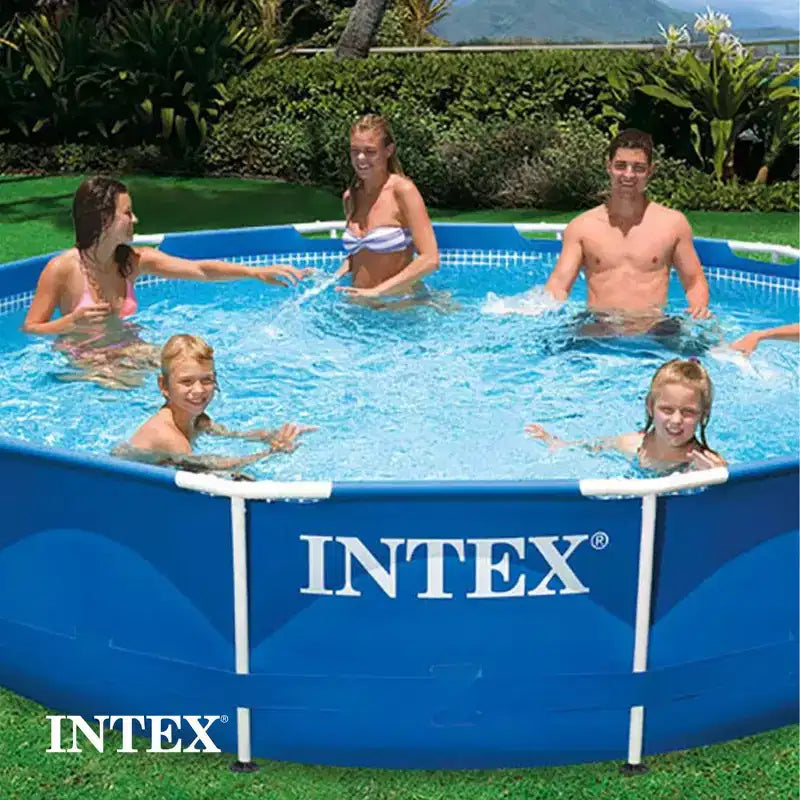 Piscine hors-sol ronde Intex de 3,66 m x 76 cm avec cadre métallique, pompe de filtration et bâche de piscine ronde Easy Set, bleue