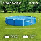 Piscine hors sol ronde Intex de 3,66 m x 76 cm avec cadre métallique, pompe de filtration, cartouches, échelle en acier de 1,07 m et bâche de sécurité