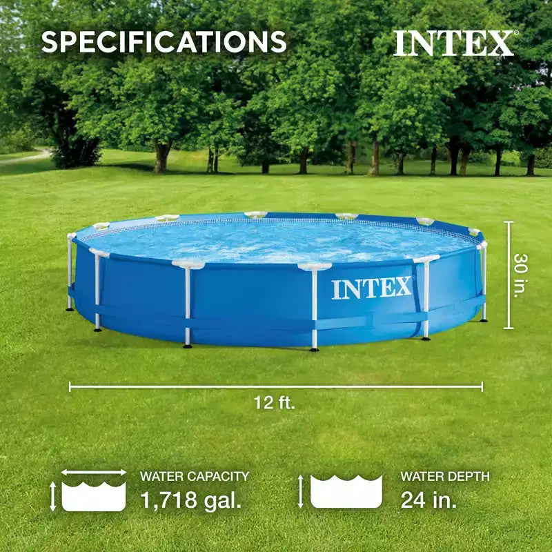 Piscine hors sol ronde Intex de 3,66 m x 76 cm avec cadre métallique, pompe de filtration, cartouches, échelle en acier de 1,07 m et bâche de sécurité