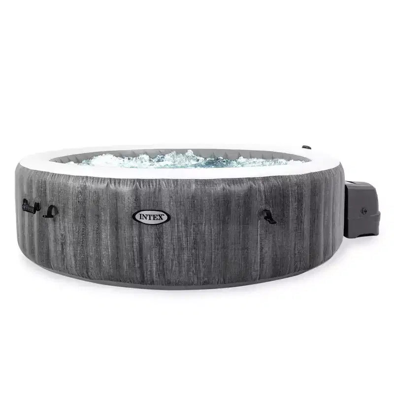 Bain à remous gonflable Intex PureSpa Plus Greywood avec jets à bulles, kit d'entretien pour bain à remous, et siège amovible gonflable antidérapant pour bain à remous