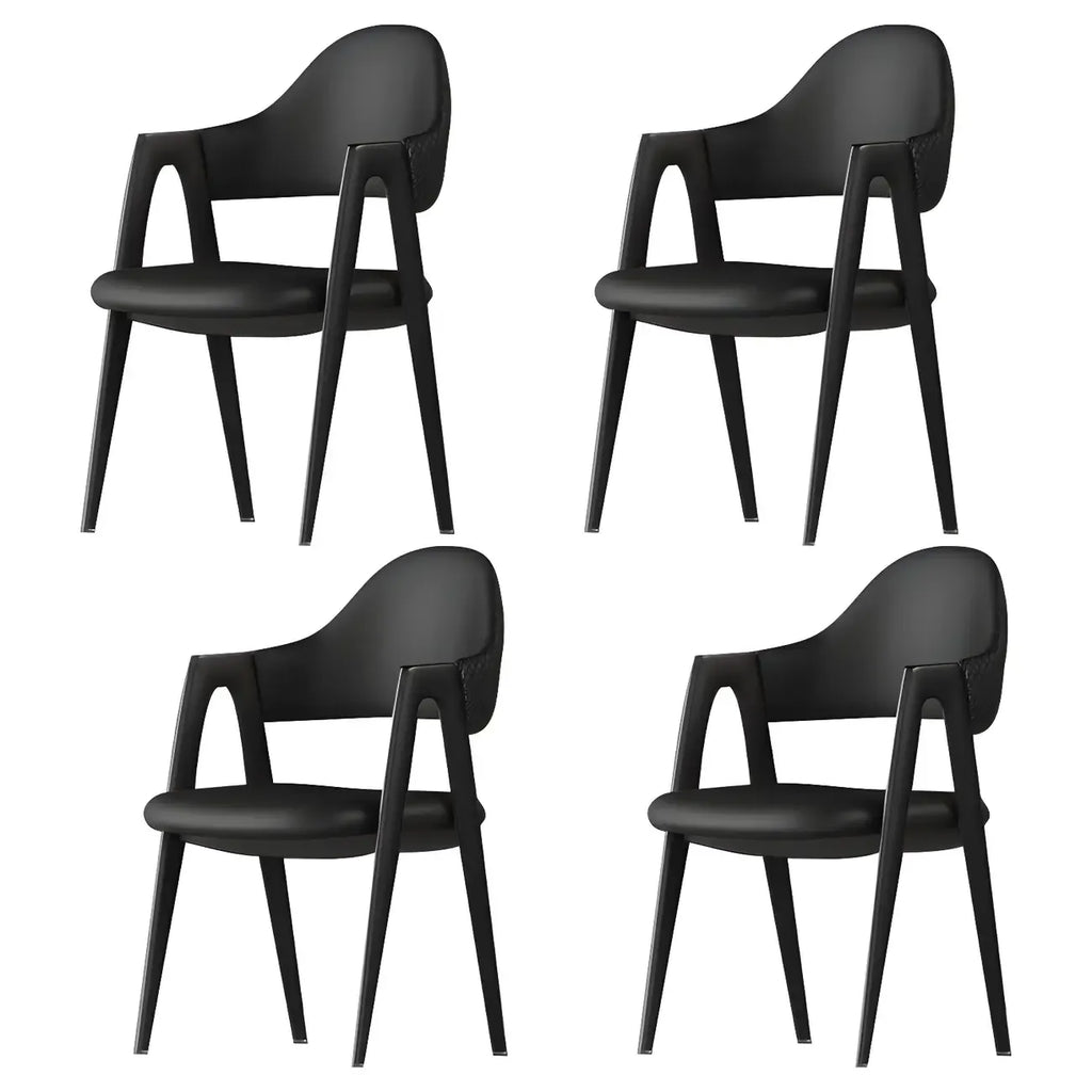 Chaise de salle à manger moderne en cuir avec dossier incurvé et accoudoirs ouverts