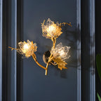 Applique murale LED vintage en laiton à 3 lumières avec abat-jour en forme de feuille