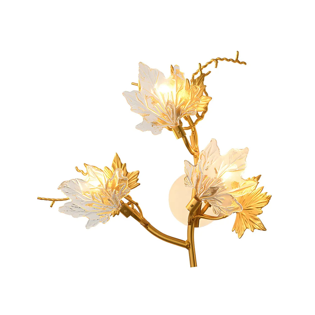 Applique murale LED vintage en laiton à 3 lumières avec abat-jour en forme de feuille