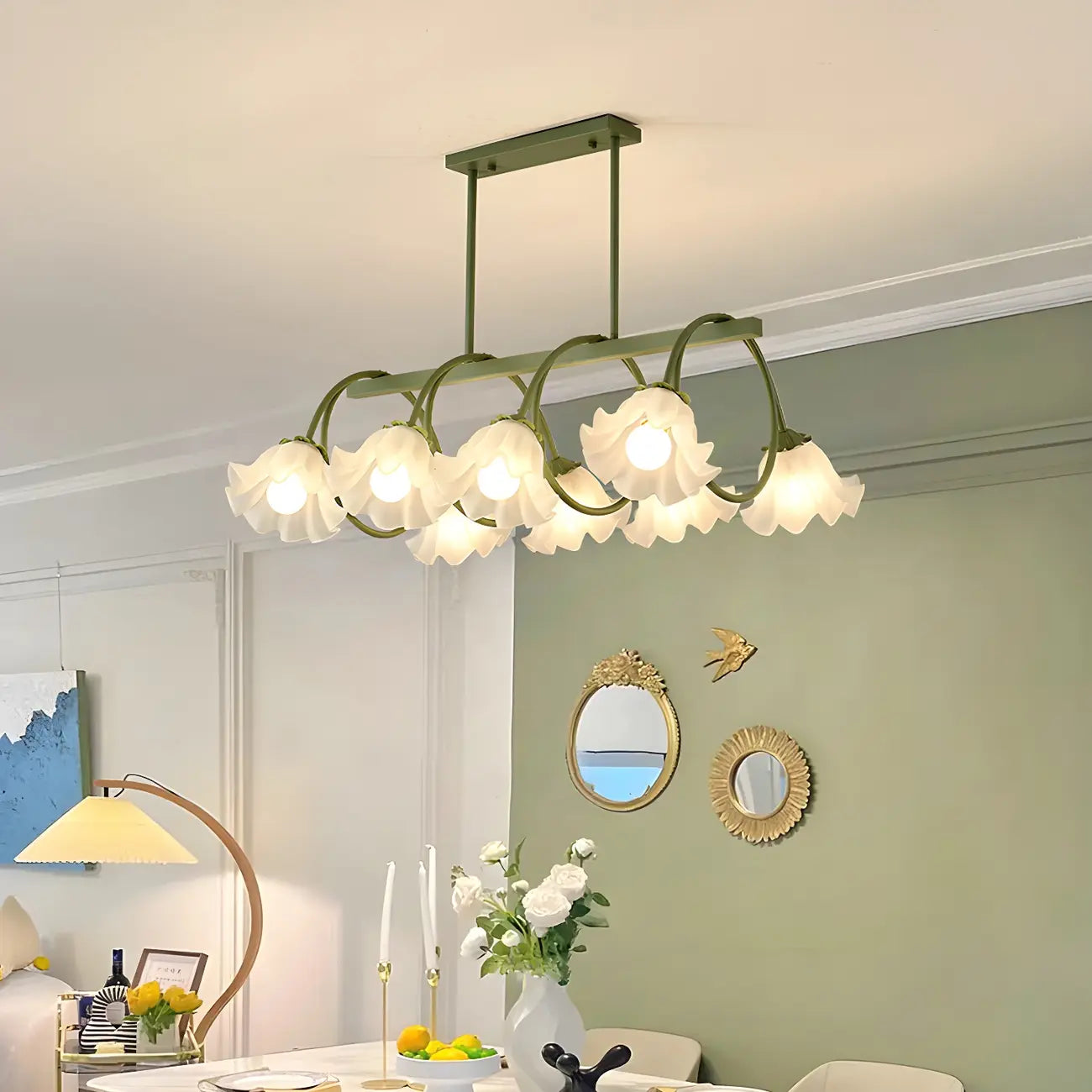 Suspension contemporaine en verre à motif floral pour îlot de lumière
