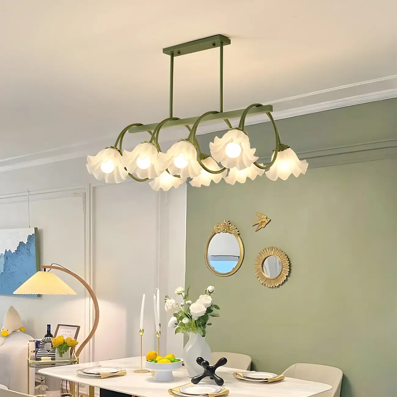 Suspension contemporaine en verre à motif floral pour îlot de lumière