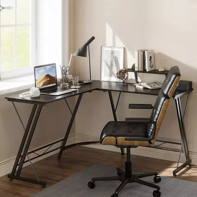 Somdot Bureau d'angle en L pour ordinateur, idéal pour la maison ou le bureau, avec support amovible pour écrans multiples, montage facile, noyer noir