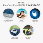 Intex PureSpa Plus Bain à remous gonflable portable, 77 x 28, avec plateau de téléphone pour spa