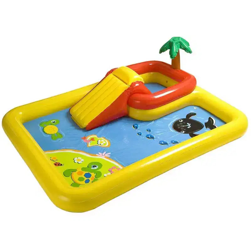 Centre de jeux aquatique gonflable Intex 100 x 77 pour enfants avec piscine familiale de 2,6 m x 1,75 m pour 2-3 enfants, bleu et blanc