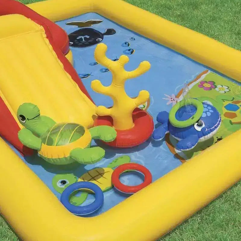 Centre de jeux aquatique gonflable Intex 100 x 77 pour enfants avec piscine familiale de 2,6 m x 1,75 m pour 2-3 enfants, bleu et blanc